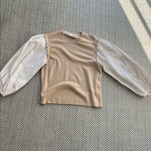 Veronica Beard Tan Scalloped Knit Top